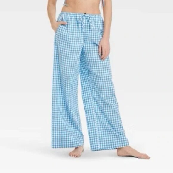 Colsie White and Blue Gingham Cotton Flannel Pajama Pants NWT - Picture 1 of 7